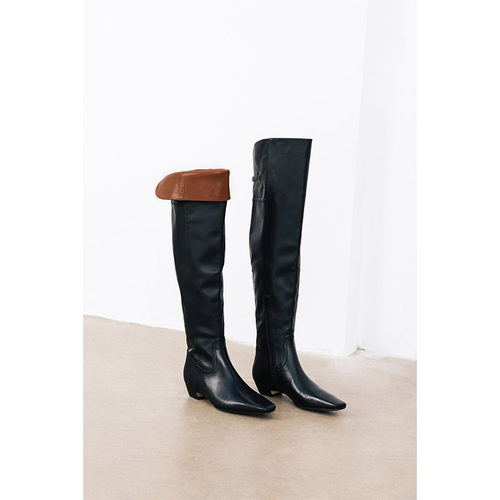 IORE气质显瘦小牛皮平底过膝长靴