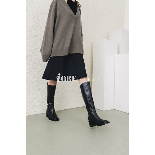 IORE理想矿石牛皮扣带粗跟及膝靴