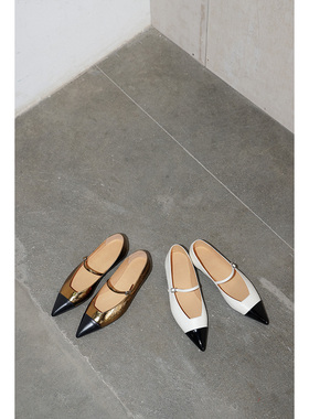 IORE理想矿石设计师原创简约贵气古铜金拼黑色尖头玛丽珍平底单鞋