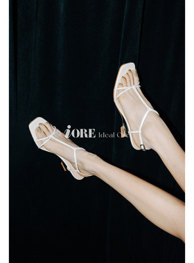 IORE理想矿石设计师原创2025新款 极简线条构建骨架细带坡跟凉鞋