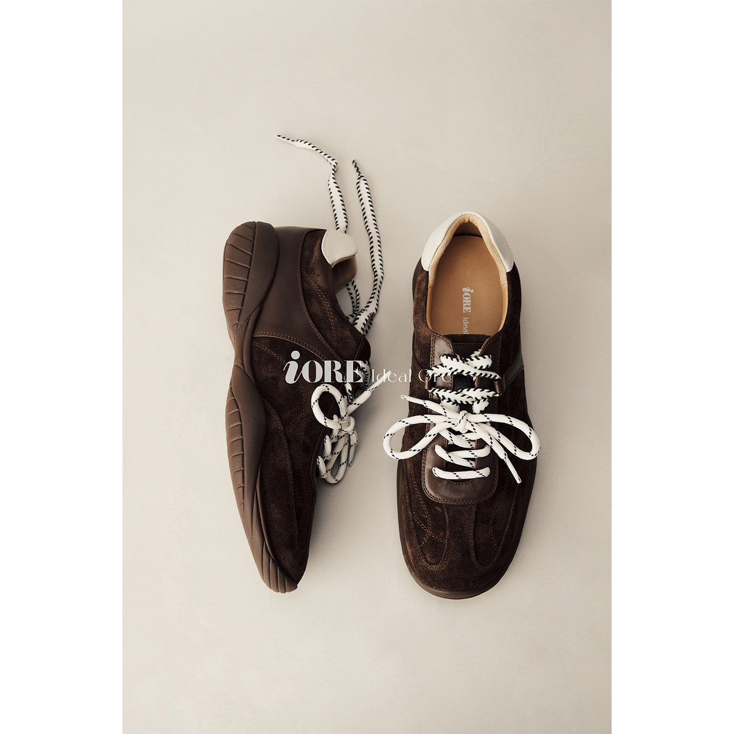 IORE理想矿石设计师原创 步伐的轮廓 复古牛反绒平底系带休闲鞋
