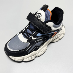 比迪冬季童鞋男童棉鞋儿童二棉加绒运动鞋学生皮面防水防滑跑步鞋