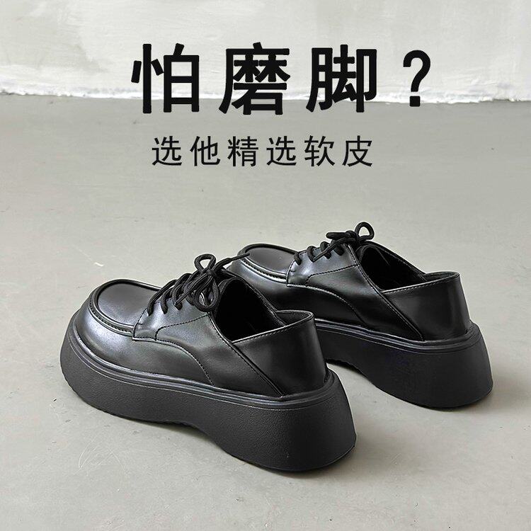 厚底两穿小皮鞋女春秋系带松糕底复古英伦百搭可踩跟乐福单鞋子女
