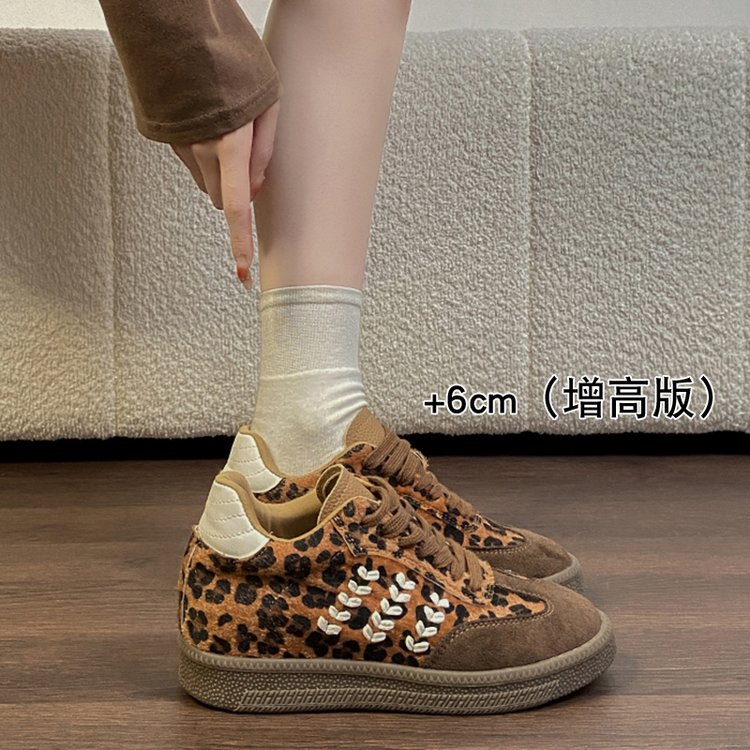 豹纹复古德训鞋女春秋软底生胶底不磨脚美拉德风百搭潮流休闲女鞋