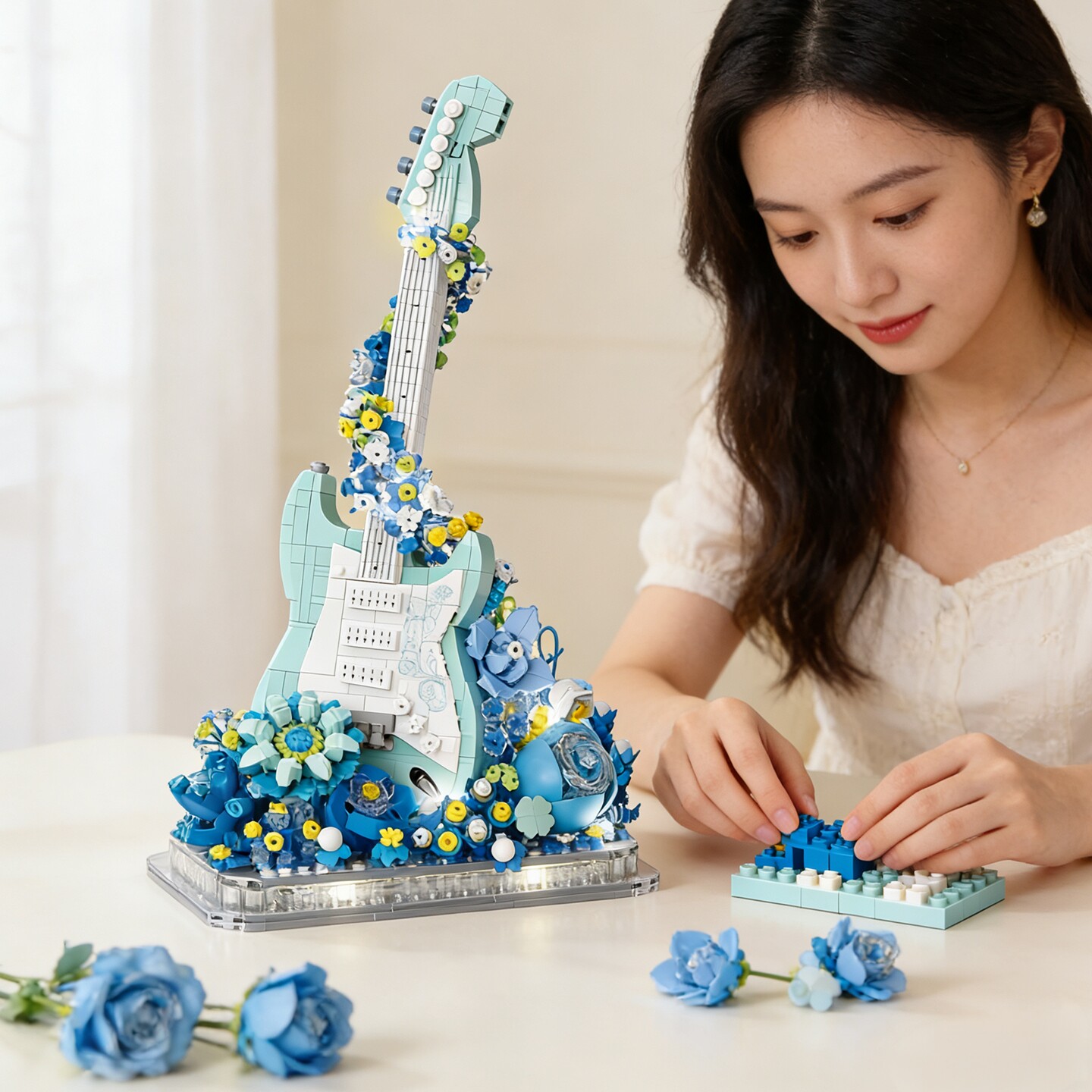 贝斯吉他小颗粒拼装积木成人版女孩高难度乐器拼图送男生情侣礼物