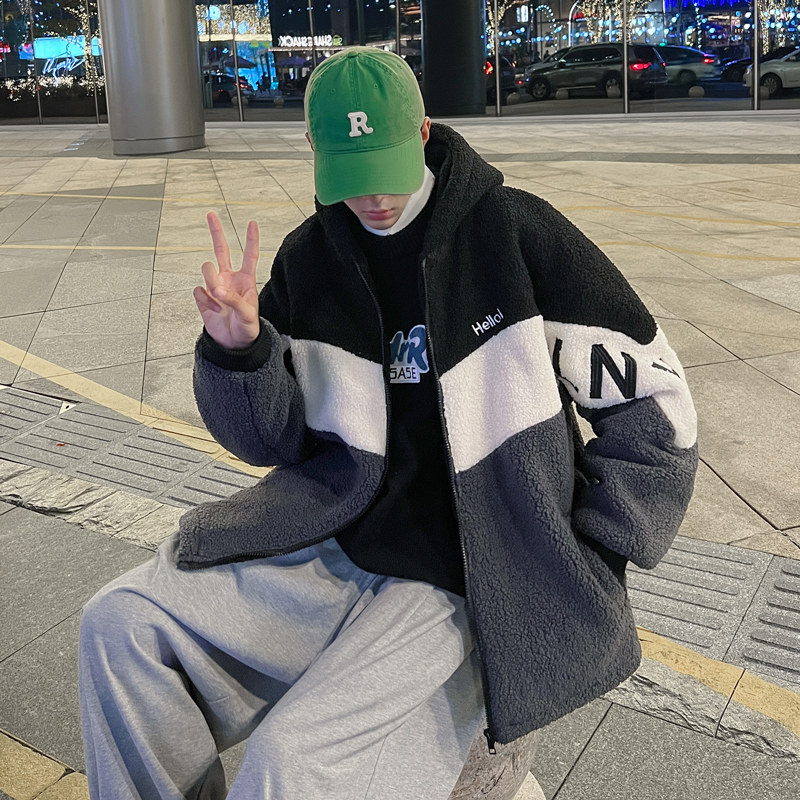 潮连帽棉衣男冬季羊羔毛保暖休闲棉服外套港风棉袄C08P125,男装棉衣,电商A113-2
