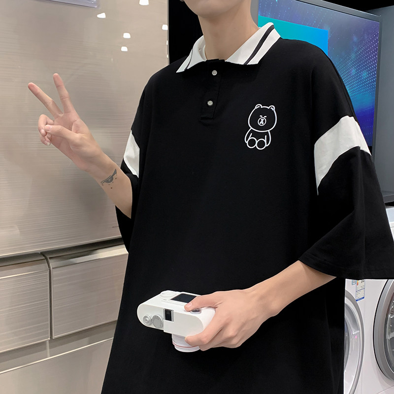 2024新款小熊印花T恤男女港风白塔款T10P38,男装T恤,电商A113-2