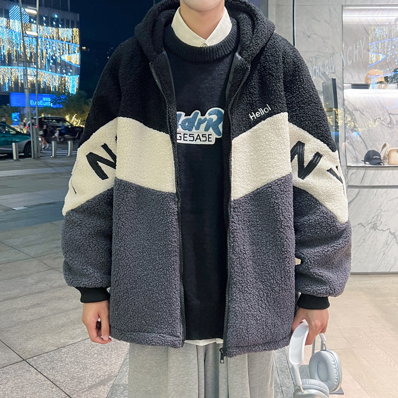 潮连帽棉衣男冬季羊羔毛保暖休闲棉服外套港风棉袄C08P125,男装棉衣,电商A113-2