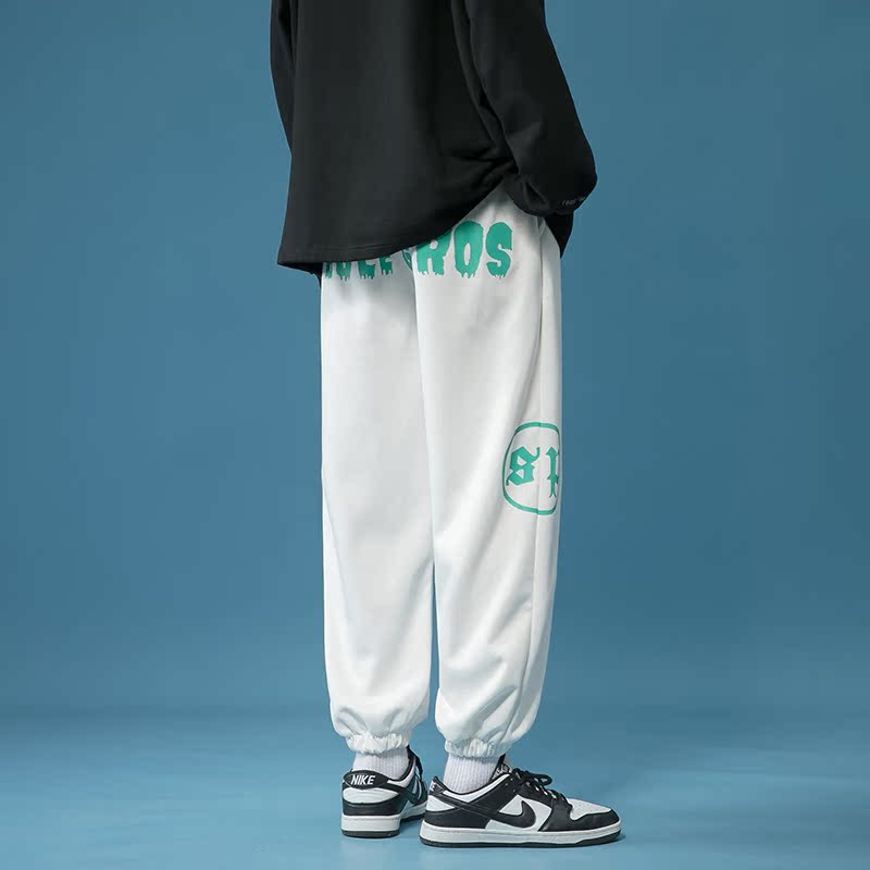 da!蓝底裤子男宽松直筒束脚印花港风休闲长裤311B-2P40控58，男装休闲裤，电商A113-2