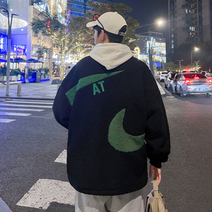 刺绣羊羔绒外套男宽松棉衣羊羔毛棉服310B-2-C05-P125控158图片