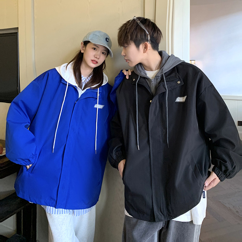 抖音质量港风宽松休闲服情女休闲连帽夹克纯色情侣外套 8802 P75图片