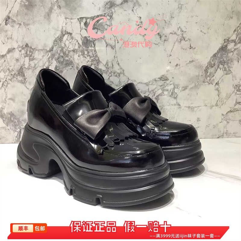 香港代购IIJIN艾今正品漆皮蝴蝶结流苏内增高10cm乐福鞋皮鞋单鞋