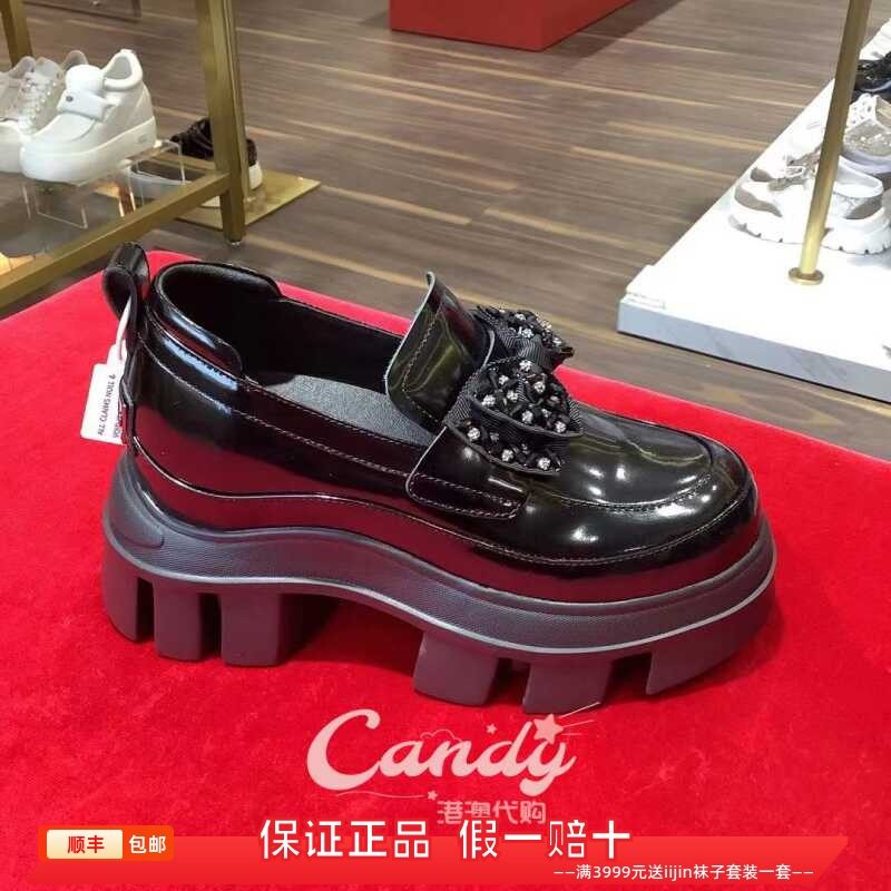 香港代购iijin艾今2024水钻蝴蝶结漆皮厚底内增高9cm乐福鞋女单鞋