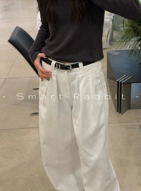 Smart rabbit INS博主白色高腰阔腿裤美式宽松显瘦休闲百搭拖地裤