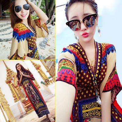 泰国三亚民族风大码胖mm连衣裙