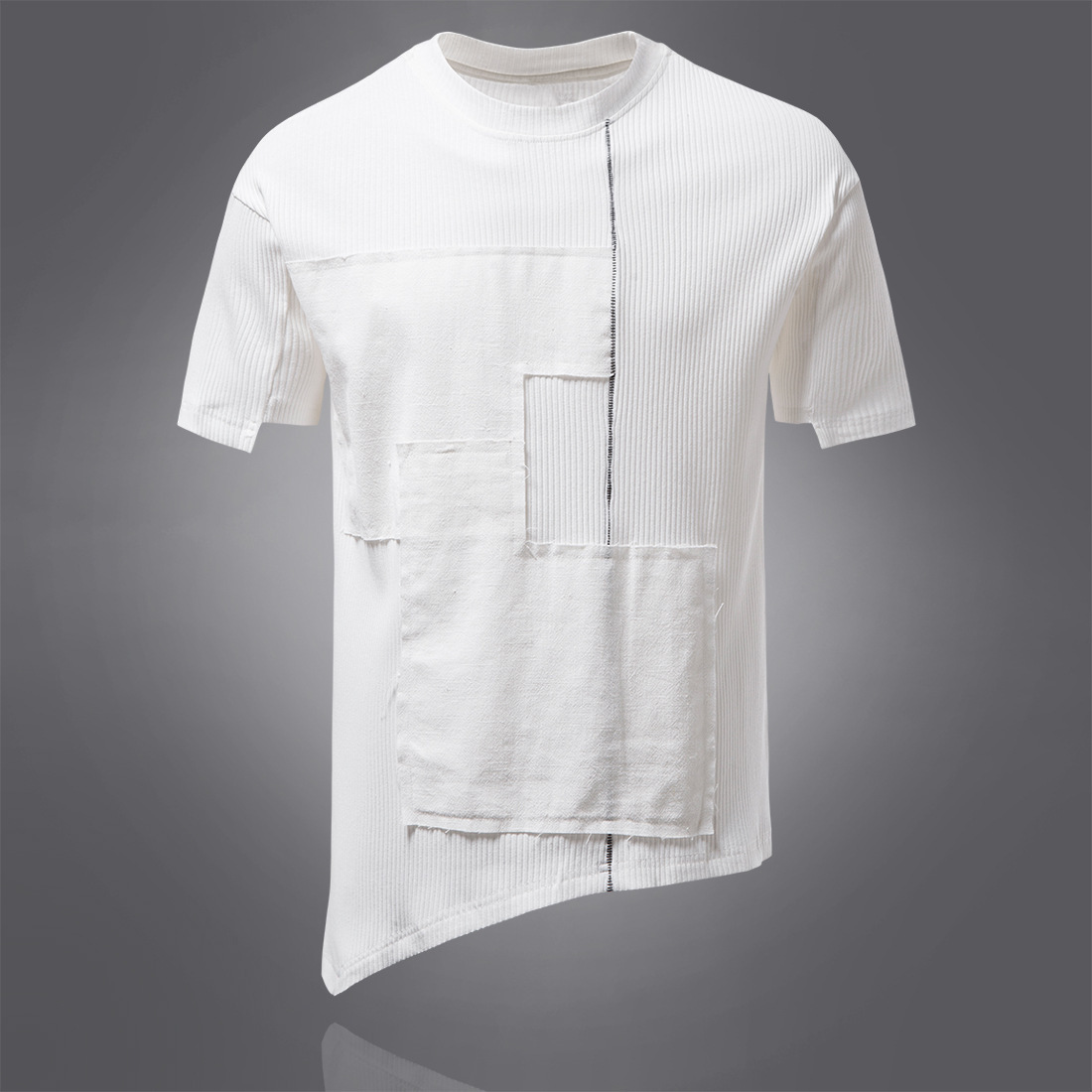 暗黑港风外贸拼布棉宽松落肩袖大码男圆领短袖T恤1812-YT532-P55，男装T恤，星座1812