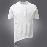 暗黑港风外贸拼布棉宽松落肩袖大码男圆领短袖T恤1812-YT532-P55，男装T恤，星座1812