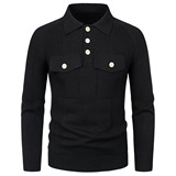 男士口袋装饰翻领工装针织衫插肩袖修身毛衣1812-YM141-P69，男装针织衫/毛衣，星座1812