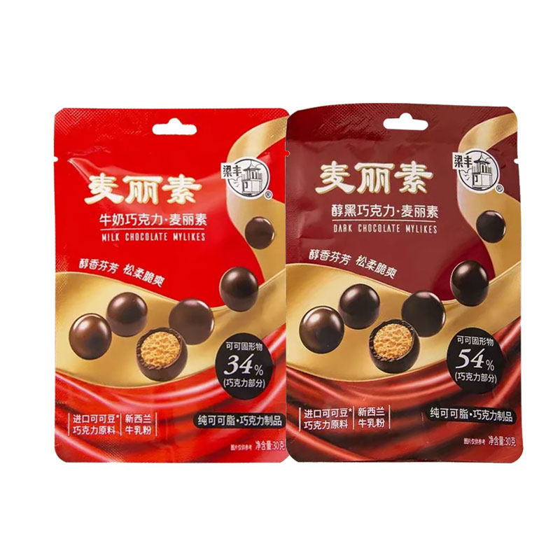梁丰纯可可脂麦丽素30g袋装芯黑巧克力豆夹心牛奶味朱古力零食,零食/坚果/特产,膨化食品,淘宝优惠券,粉丝福利购,淘宝优惠卷
