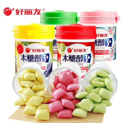 好丽友木糖醇101g/90g无糖口香糖花香水果味清新口气瓶装休闲零食