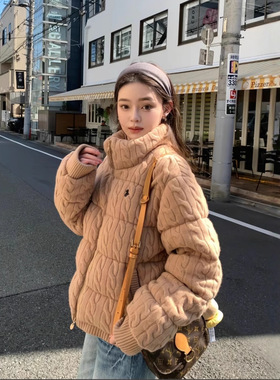 26春RL拉夫同款连帽可拆卸羽绒服羊毛绞花针织羽绒服连帽外套男女