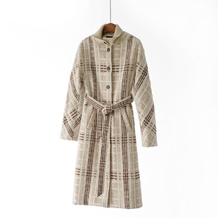 25冬新品绵羊毛高贵气质粗花呢编织单排扣上衣外套附腰带鼎奢Lp同