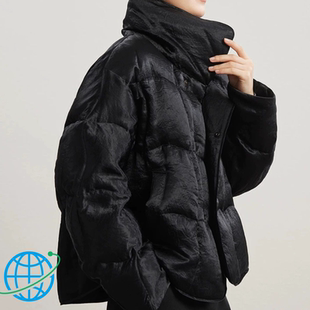 鹅绒系列」光泽感皱面醋酸95白鹅绒服立领短款羽绒服女装冬季新款