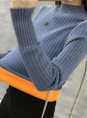 加绒毛衣女秋冬套头外穿加厚2025新款半高领针织保暖衣内搭打底衫