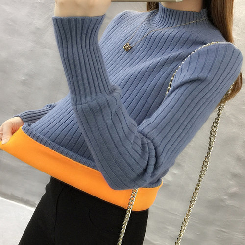 加绒毛衣外穿半高领针织保暖内搭