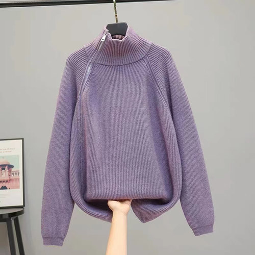 高领韩版宽松侧拉链加厚打底衫