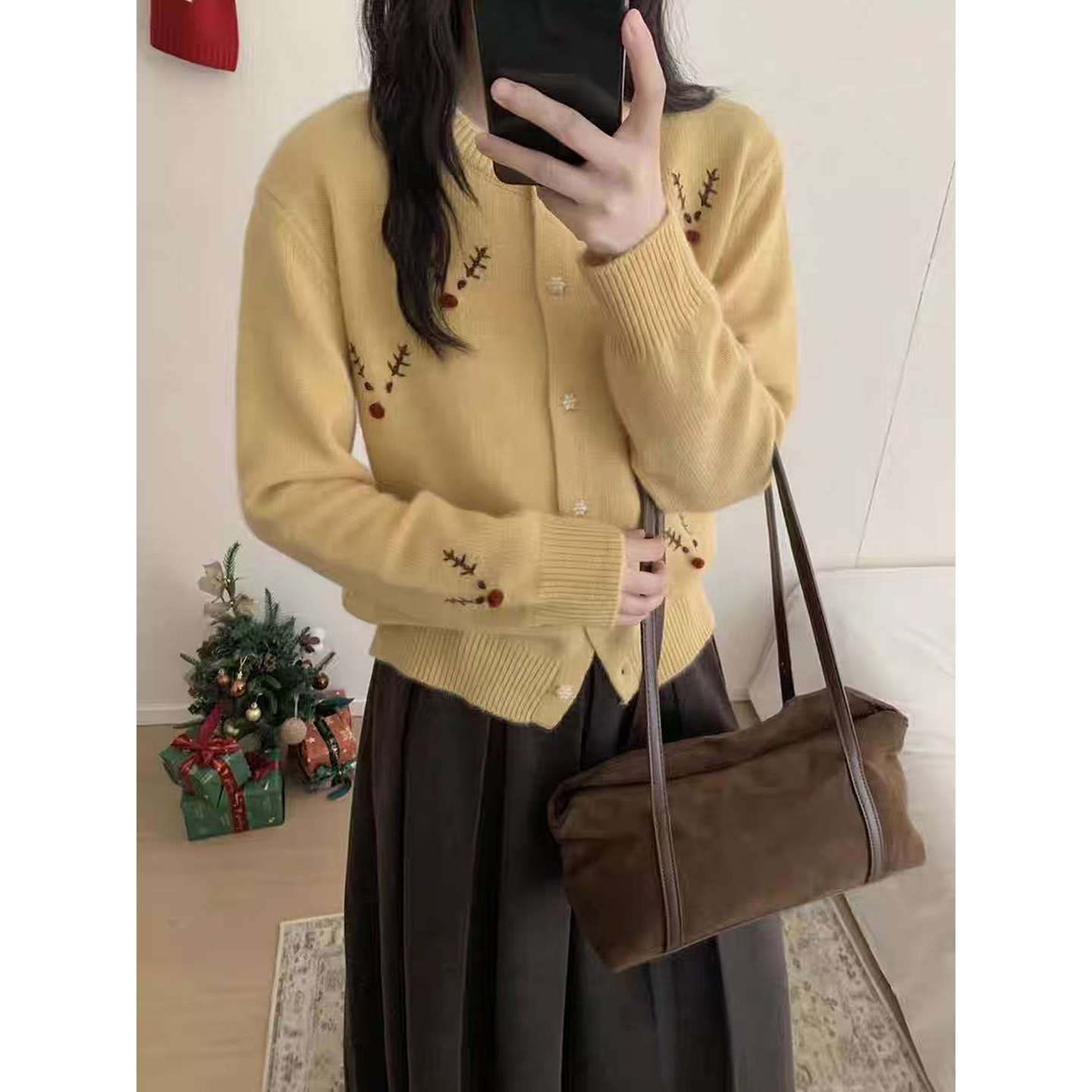 秋冬毛衣复古刺绣花朵针织开衫女