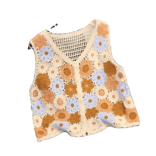 甜美森系彩色花朵钩花镂空针织马甲背心女春夏季薄款短款叠穿开衫