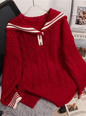 今年流行爆款毛衣女2025年秋冬新款学院风宽松海军领针织衫女洋气
