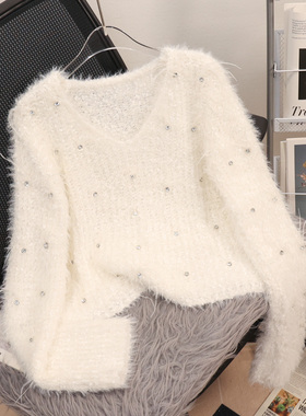 小香风镶钻钉珠针织衫女装慵懒风秋冬毛衣2025新款设计感长袖上衣