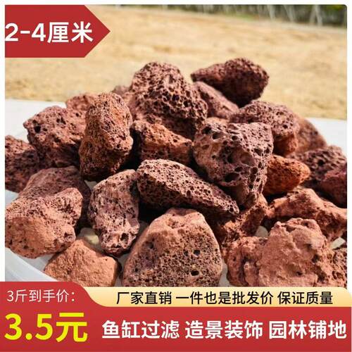 【红色火山石2-4厘米】精筛天然火山岩鱼缸铺底过滤园林覆盖铺面