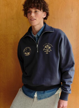 Uni Up 复古重磅纯棉印花半拉链卫衣