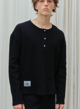 Uni Up 新品 休闲复古亨利衫华夫格长袖T恤