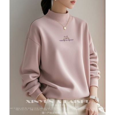 秋冬加绒半高领女卫衣