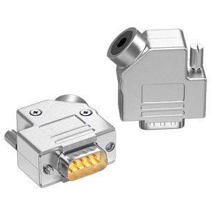 DB9母头9针公头COM RS232/485串口对接头45度出线孔金属外壳斜孔