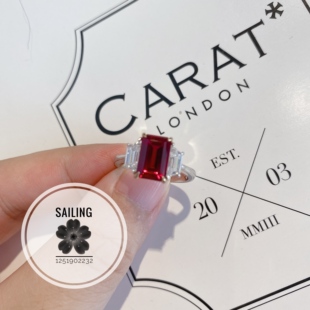 现货 香港专柜代购 英国carat london 人造钻石 红宝石戒指 三颗