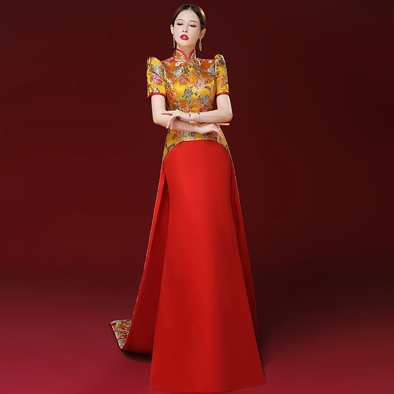 中国风旗袍新款2026高端大气模特走秀演出服晚会主持人礼服女拖尾