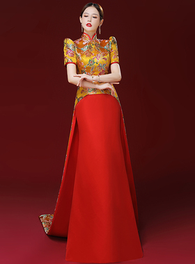 中国风旗袍新款2026高端大气模特走秀演出服晚会主持人礼服女拖尾