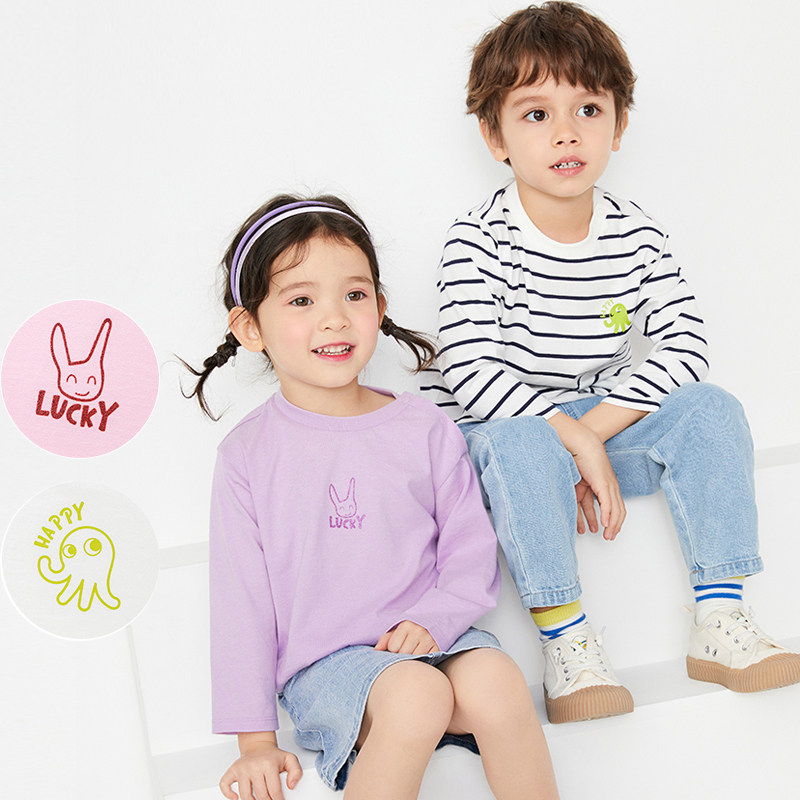 品牌清仓折扣男女童t恤长袖2025新款小童宝宝套头打底衫儿童洋气