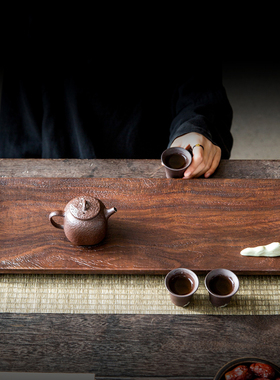 茶盘整块实木干泡台黑檀木喷沙新中式复古家用客厅功夫茶道茶托盘