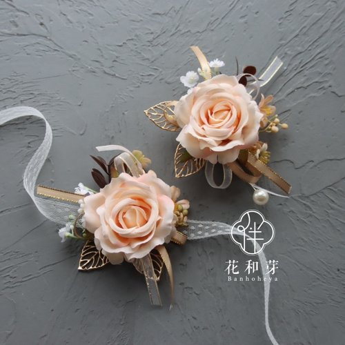 新原创唯美香槟玫瑰花森系西式活动结婚胸花新郎伴娘姐妹团手花
