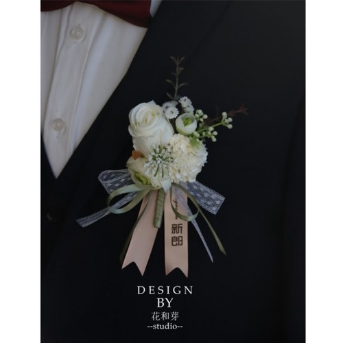 新款原创 白绿玫瑰森系叶子商务活动结婚新郎伴娘姐妹团胸花手花