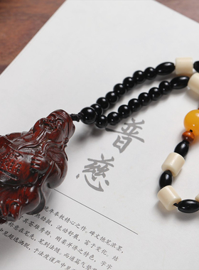 创意檀木雕爷手把件实木雕刻随身文玩装饰汽车后视镜吊坠挂件