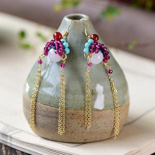 原创14K包金手工绕线刀马旦耳饰京剧脸谱耳环长款流苏耳坠女国风