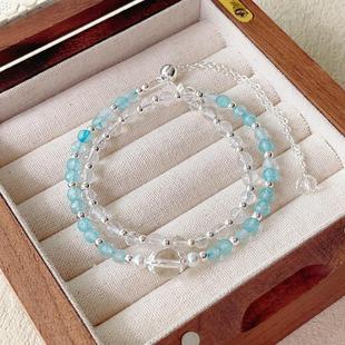 原创天然石白水晶托帕石手串清新串珠超仙手链气质感叠戴甜美时尚