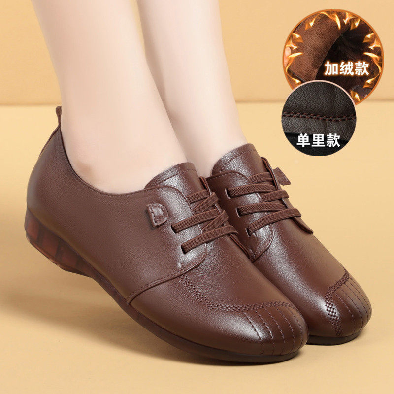秋季真皮软底软面单鞋中老年妈妈皮鞋女士舒适牛筋底鞋子休闲鞋